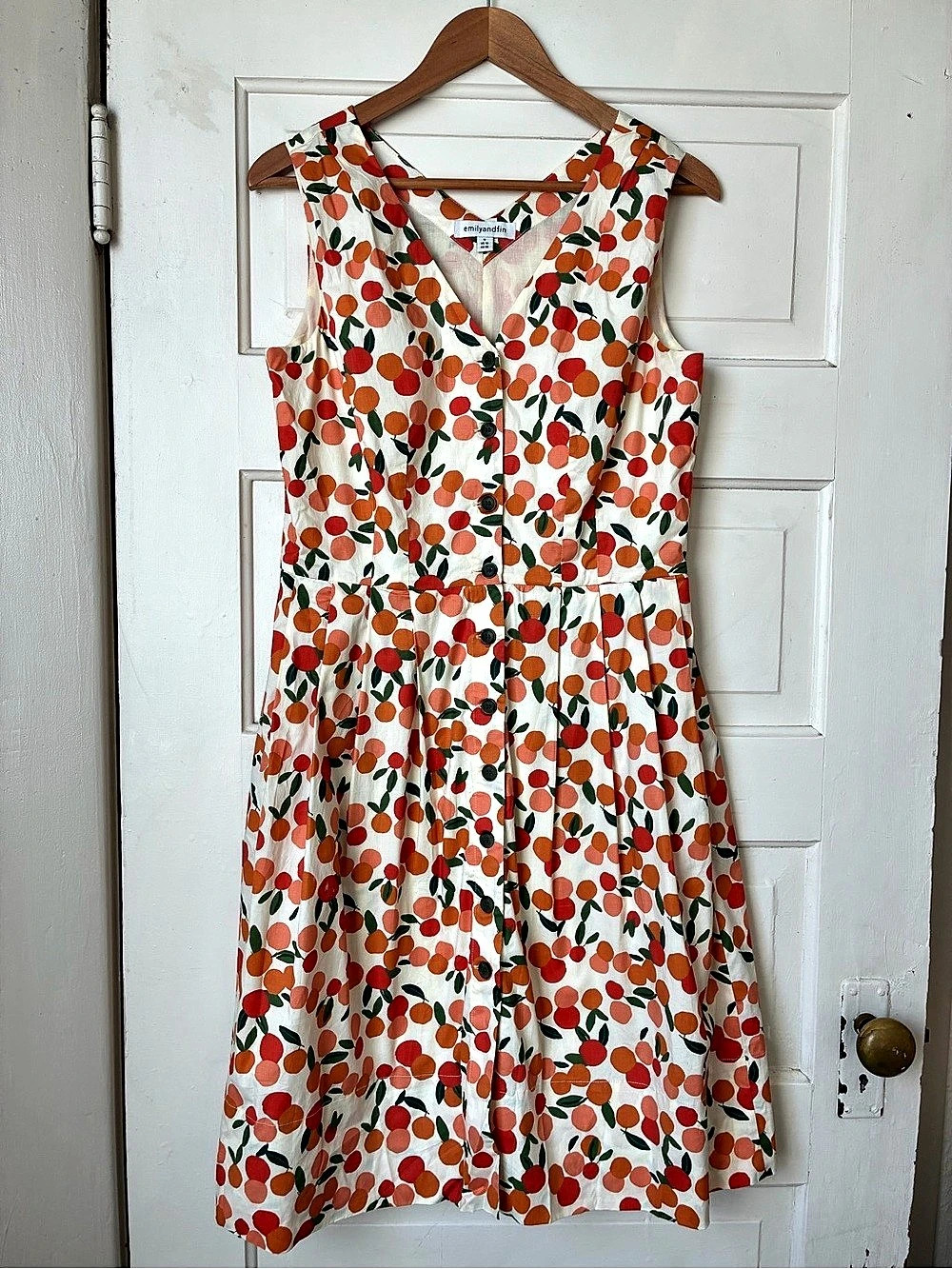 Emily and Fin Margot Orange Floral Midi Dress White & Red Like New